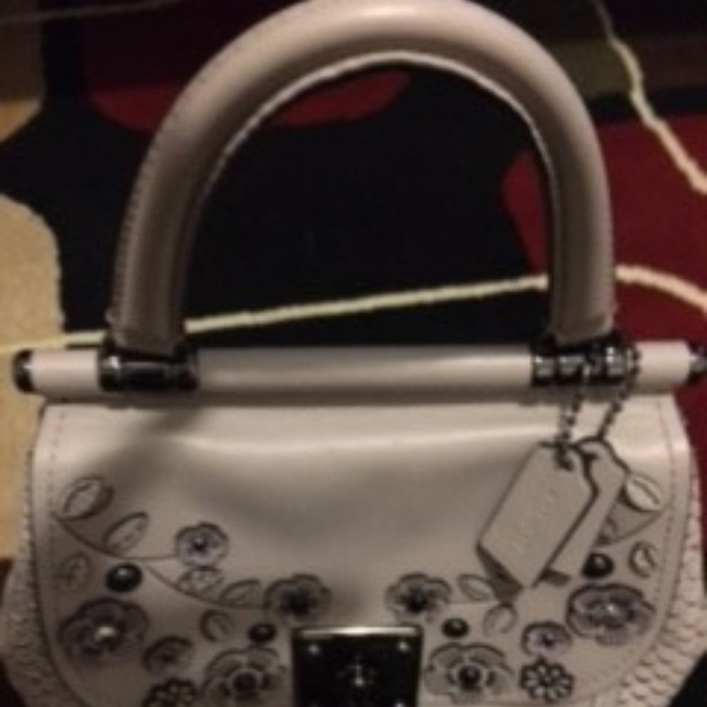 COACH WILLOW DRIFTER SNAKESKIN PRINT FLORAL APPLIQUES GUNMETAL !!!!RARE!!!!